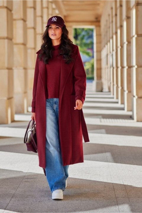 Płaszcz Damski Model Sovan BOR PLA0035 Bordo - Roco Fashion Roco Fashion Płaszcz Damski Model Sovan BOR PLA0035 Bordo - Roco Fashion Roco Fashion