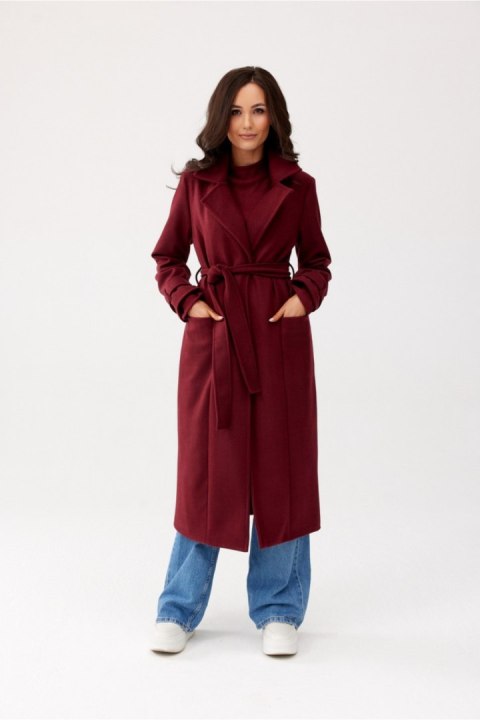 Płaszcz Damski Model Sovan BOR PLA0035 Bordo - Roco Fashion Roco Fashion Płaszcz Damski Model Sovan BOR PLA0035 Bordo - Roco Fashion Roco Fashion