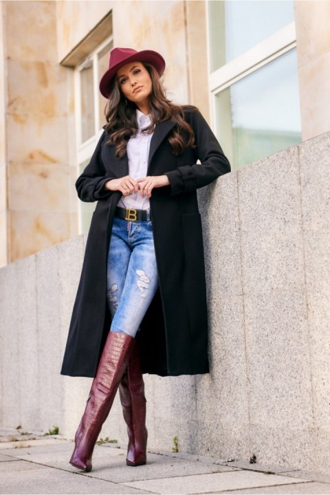 Płaszcz Damski Model Sovan CZA PLA0035 Black - Roco Fashion Roco Fashion Płaszcz Damski Model Sovan CZA PLA0035 Black - Roco Fashion Roco Fashion