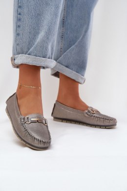 Mokasyny Model DA LR51-546 Silver Brokat - Step in style Step in style