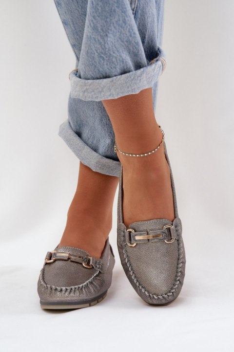 Mokasyny Model DA LR51-546 Silver Brokat - Step in style Step in style Mokasyny Model DA LR51-546 Silver Brokat - Step in style Step in style