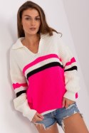 Sweter Damski Model BA-SW-8054.91P Ecru/Fluo Pink - Badu Badu Sweter Damski Model BA-SW-8054.91P Ecru/Fluo Pink - Badu Badu