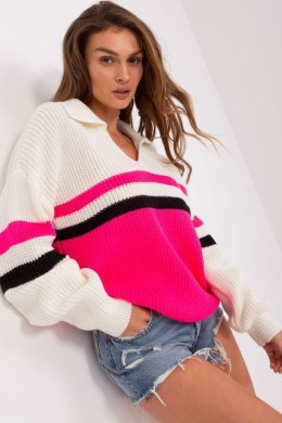 Sweter Damski Model BA-SW-8054.91P Ecru/Fluo Pink - Badu Badu