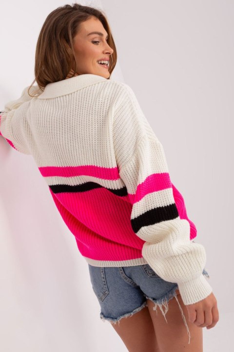 Sweter Damski Model BA-SW-8054.91P Ecru/Fluo Pink - Badu Badu Sweter Damski Model BA-SW-8054.91P Ecru/Fluo Pink - Badu Badu