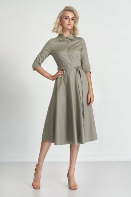 Sukienka Bawełniana rozkloszowana sukienka 7/8 z kołnierzykiem 2096 Olive - Marselini Marselini