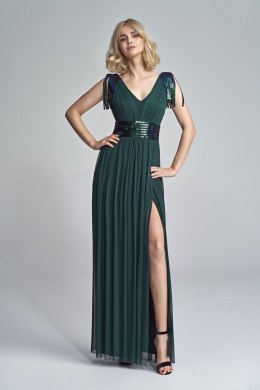 Sukienka maxi z cekinowym pasem i pagonami 2011 Green - Marselini Marselini