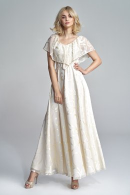 Sukienka maxi z falbaną w delikatny wzór 1874 Beige - Marselini Marselini