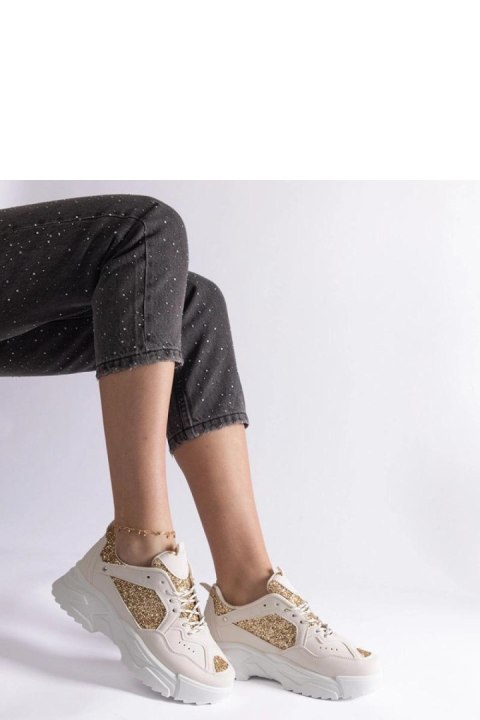 Beżowe sneakersy damskie z brokatowymi wstawkami Caraballo - Solea Solea Beżowe sneakersy damskie z brokatowymi wstawkami Caraballo - Solea Solea