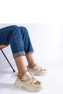 Beżowe sneakersy damskie z brokatem Agar - Solea Solea Beżowe sneakersy damskie z brokatem Agar - Solea Solea