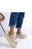 Beżowe sneakersy damskie z brokatem Agar - Solea Solea Beżowe sneakersy damskie z brokatem Agar - Solea Solea