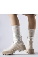 Beżowe botki z ozdobną cholewką Garrett - Solea Solea Beżowe botki z ozdobną cholewką Garrett - Solea Solea