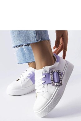 Białe sneakersy zdobione fioletową klamerką Ike - Solea Solea