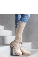 Beżowe wsuwane kozaki z materiałową elastyczną cholewką Luana - Solea Solea Beżowe wsuwane kozaki z materiałową elastyczną cholewką Luana - Solea Solea