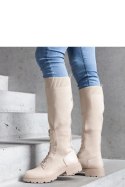 Beżowe wsuwane kozaki z materiałową elastyczną cholewką Luana - Solea Solea Beżowe wsuwane kozaki z materiałową elastyczną cholewką Luana - Solea Solea