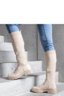 Beżowe wsuwane kozaki z materiałową elastyczną cholewką Luana - Solea Solea Beżowe wsuwane kozaki z materiałową elastyczną cholewką Luana - Solea Solea