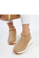 Brązowe sneakersy na koturnie z cyrkoniami Ashleey - Solea Solea Brązowe sneakersy na koturnie z cyrkoniami Ashleey - Solea Solea