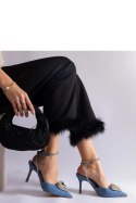 Niebieskie szpilki z odkrytą pięta zdobione cyrkoniami Isoda - Solea Solea Niebieskie szpilki z odkrytą pięta zdobione cyrkoniami Isoda - Solea Solea