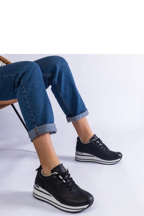 Czarne sneakersy na platformie zdobione brokatem i metaliczną wstawką Ursula - Solea Solea Czarne sneakersy na platformie zdobione brokatem i metaliczną wstawką Ursula - Solea Solea