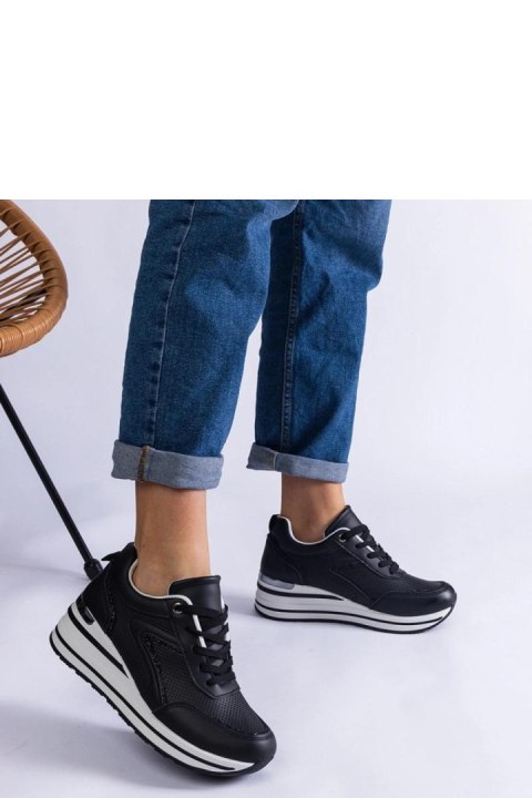 Czarne sneakersy na platformie zdobione brokatem i metaliczną wstawką Ursula - Solea Solea Czarne sneakersy na platformie zdobione brokatem i metaliczną wstawką Ursula - Solea Solea
