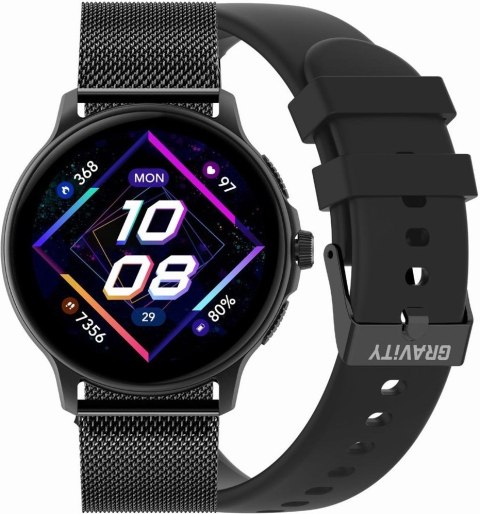 Smartwatch Damski GRAVITY GT12-1 Czarny Pasek Silikonowy + Czarna Bransoleta Smartwatch Damski GRAVITY GT12-1 Czarny Pasek Silikonowy + Czarna Bransoleta