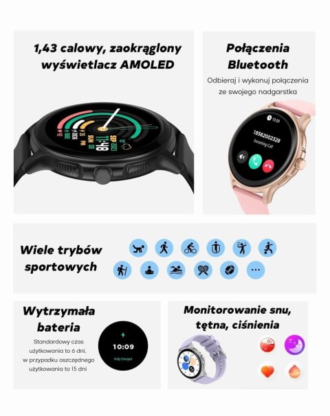 Smartwatch Damski GRAVITY GT12-1 Czarny Pasek Silikonowy + Czarna Bransoleta Smartwatch Damski GRAVITY GT12-1 Czarny Pasek Silikonowy + Czarna Bransoleta