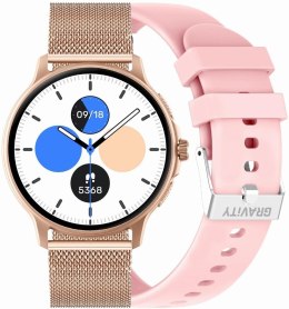 Smartwatch Damski GRAVITY GT12-3 Różowy Pasek Silikonowy + Bransoleta Różowe Złoto
