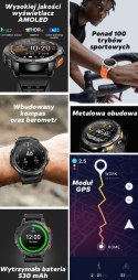 Smartwatch Męski GRAVITY GPS GT24-1 Czarny Pasek Silikonowy + Granatowy Pasek Silikonowy