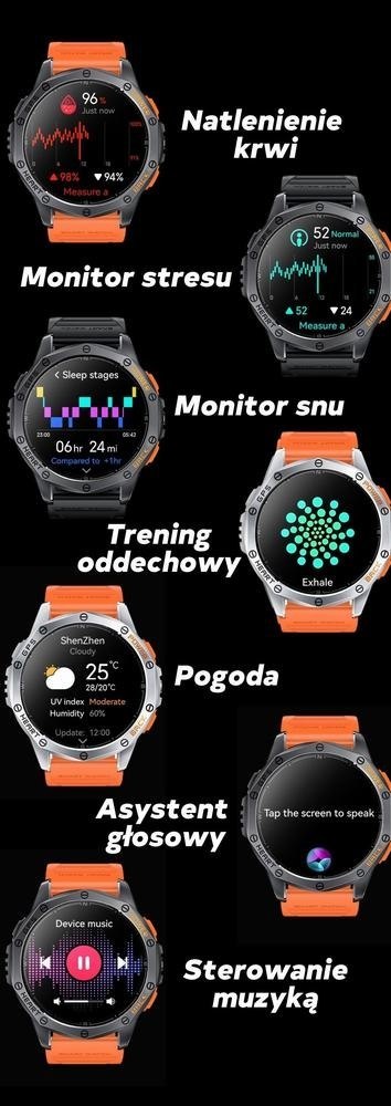 Smartwatch Męski GRAVITY GPS GT24-3 Czarny Pasek Silikonowy + Pomarańczowy Pasek Silikonowy Smartwatch Męski GRAVITY GPS GT24-3 Czarny Pasek Silikonowy + Pomarańczowy Pasek Silikonowy