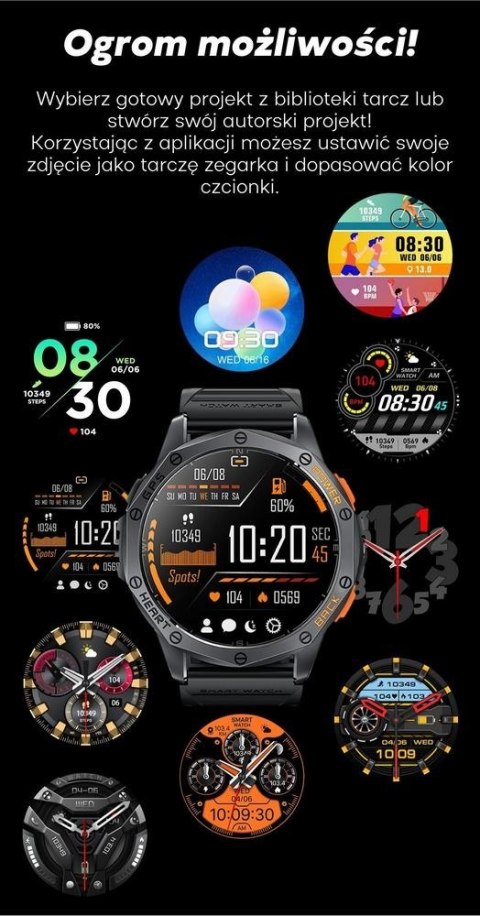 Smartwatch Męski GRAVITY GPS GT24-3 Czarny Pasek Silikonowy + Pomarańczowy Pasek Silikonowy Smartwatch Męski GRAVITY GPS GT24-3 Czarny Pasek Silikonowy + Pomarańczowy Pasek Silikonowy
