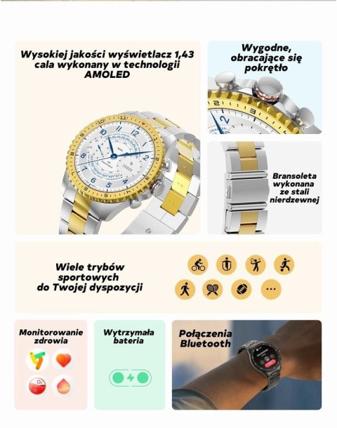 Smartwatch Męski GRAVITY GT16-1 Gold / Złota Bransoleta Smartwatch Męski GRAVITY GT16-1 Gold / Złota Bransoleta