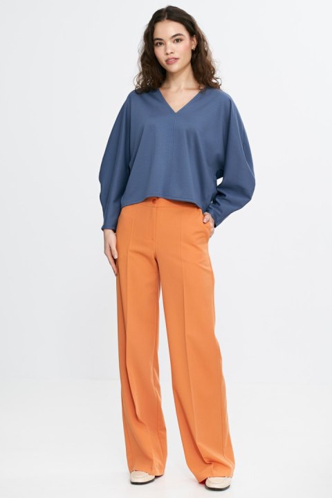 Bluzka oversize z balonowymi rękawami B192 Cobalt - Nife Nife Bluzka oversize z balonowymi rękawami B192 Cobalt - Nife Nife