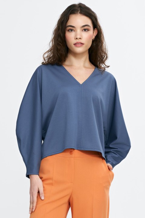 Bluzka oversize z balonowymi rękawami B192 Cobalt - Nife Nife Bluzka oversize z balonowymi rękawami B192 Cobalt - Nife Nife