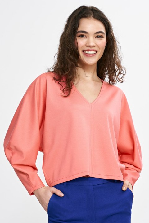 Bluzka oversize z balonowymi rękawami B192 Coral - Nife Nife