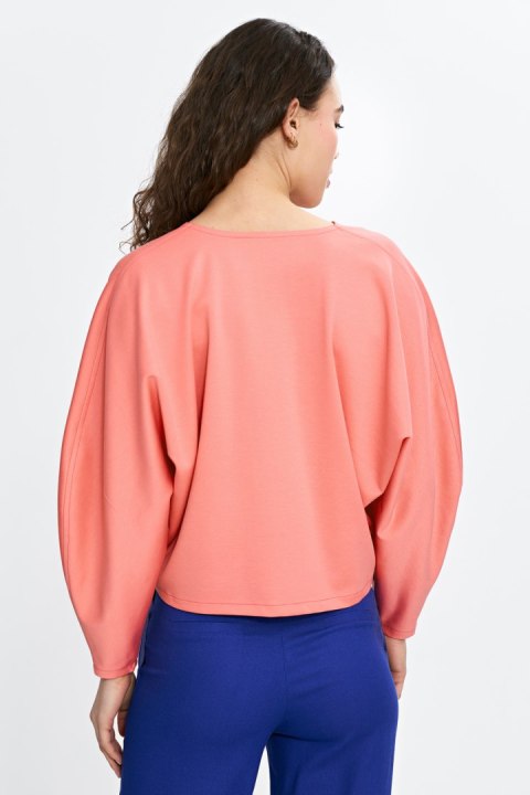 Bluzka oversize z balonowymi rękawami B192 Coral - Nife Nife Bluzka oversize z balonowymi rękawami B192 Coral - Nife Nife