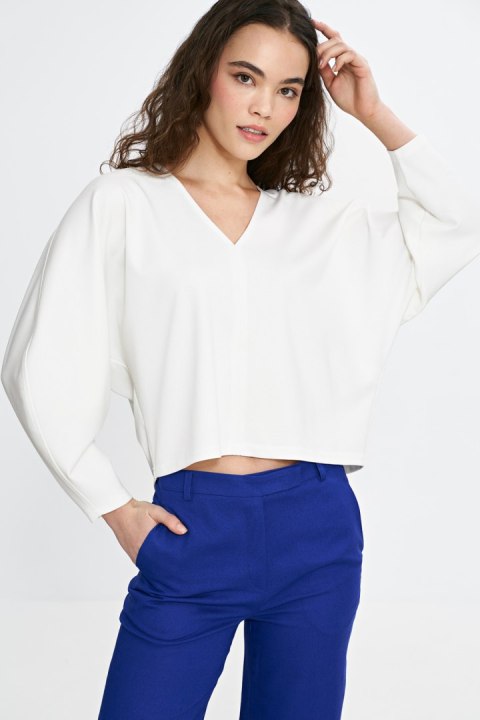 Bluzka oversize z balonowymi rękawami B192 Ecru - Nife Nife Bluzka oversize z balonowymi rękawami B192 Ecru - Nife Nife