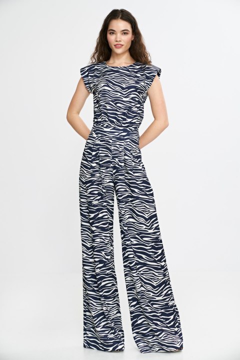 Kombinezon z nogawkami palazzo KM43 Wzór Zebra/Navy - Nife Nife Kombinezon z nogawkami palazzo KM43 Wzór Zebra/Navy - Nife Nife