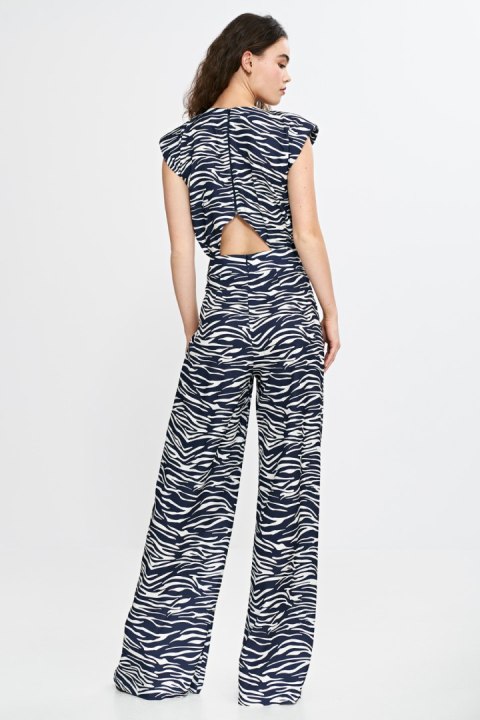 Kombinezon z nogawkami palazzo KM43 Wzór Zebra/Navy - Nife Nife Kombinezon z nogawkami palazzo KM43 Wzór Zebra/Navy - Nife Nife