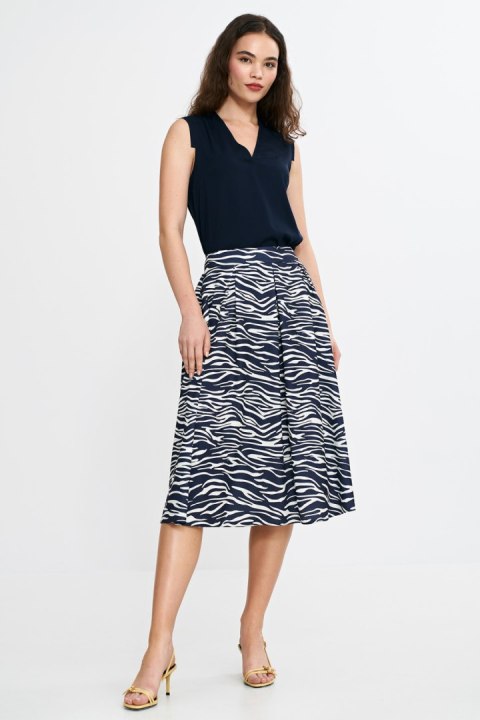 Spódnica midi z zakładkami SP83 Wzór Zebra/Navy - Nife Nife Spódnica midi z zakładkami SP83 Wzór Zebra/Navy - Nife Nife