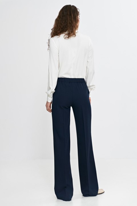 Spodnie wide leg z gumą w pasie SD113 Navy - Nife Nife Spodnie wide leg z gumą w pasie SD113 Navy - Nife Nife