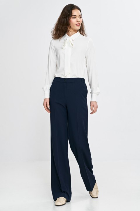 Spodnie wide leg z gumą w pasie SD113 Navy - Nife Nife Spodnie wide leg z gumą w pasie SD113 Navy - Nife Nife