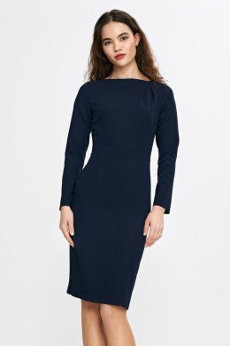Sukienka z asymetryczną zakładką przy dekolcie S265 Navy - Nife Nife