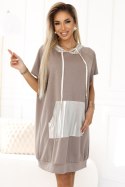 591-1 Sukienka kangurka z kapturem i metalicznymi detalami - Mocha Mousse | Numoco Basic 591-1 Sukienka kangurka z kapturem i metalicznymi detalami - Mocha Mousse | Numoco Basic