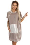 591-1 Sukienka kangurka z kapturem i metalicznymi detalami - Mocha Mousse | Numoco Basic 591-1 Sukienka kangurka z kapturem i metalicznymi detalami - Mocha Mousse | Numoco Basic