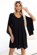 597-1 LIVIA Elegancka trapezowa sukienka z rękawami typu motyl - czarna z brokatem 597-1 LIVIA Elegancka trapezowa sukienka z rękawami typu motyl - czarna z brokatem