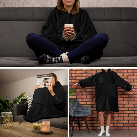 Bluzair Bluza Koc Oversize Kaptur Polska Czarny Bluzair Bluza Koc Oversize Kaptur Polska Czarny
