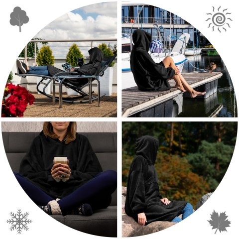 Bluzair Bluza Koc Oversize Kaptur Polska Czarny Bluzair Bluza Koc Oversize Kaptur Polska Czarny