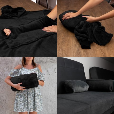 Bluzair Bluza Koc Oversize Kaptur Polska Czarny Bluzair Bluza Koc Oversize Kaptur Polska Czarny