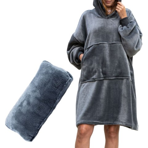 Bluzair Bluza Koc Oversize z Kapturem Polska Szary Bluzair Bluza Koc Oversize z Kapturem Polska Szary