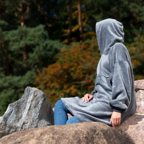 Bluzair Bluza Koc Oversize z Kapturem Polska Szary Bluzair Bluza Koc Oversize z Kapturem Polska Szary