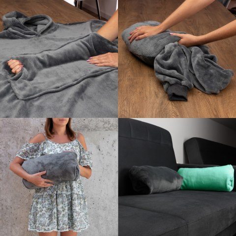 Bluzair Bluza Koc Oversize z Kapturem Polska Szary Bluzair Bluza Koc Oversize z Kapturem Polska Szary